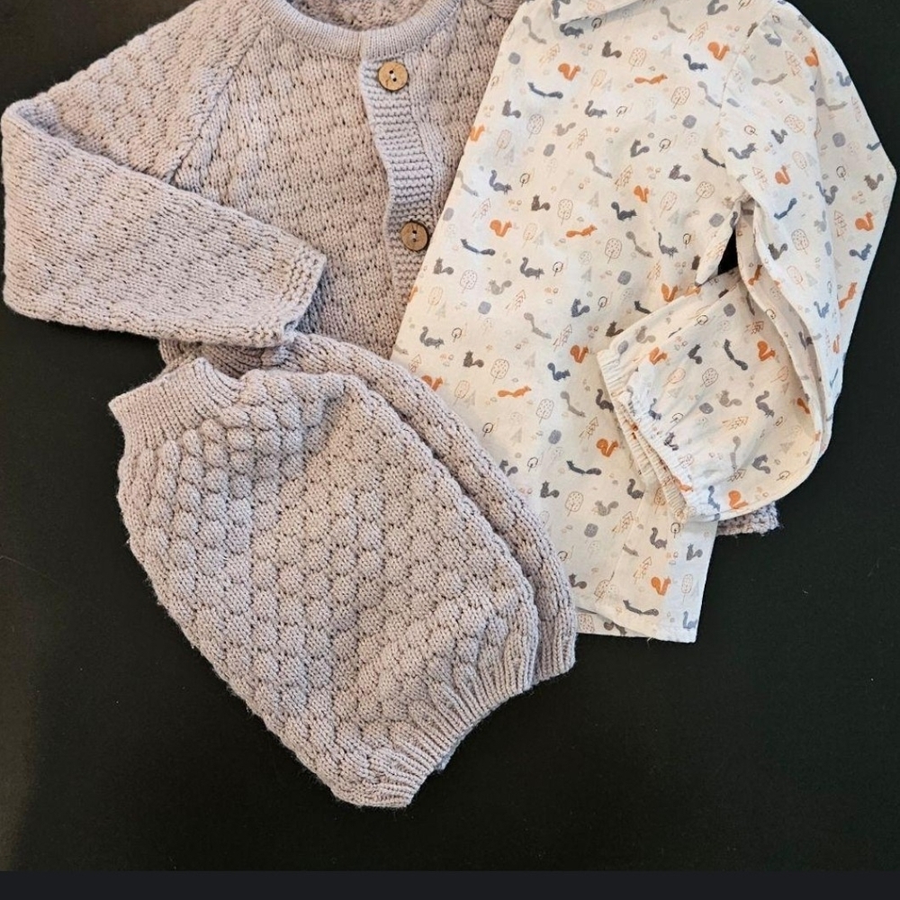 Cozy Knit Kids Matching Set in Cream and Gray